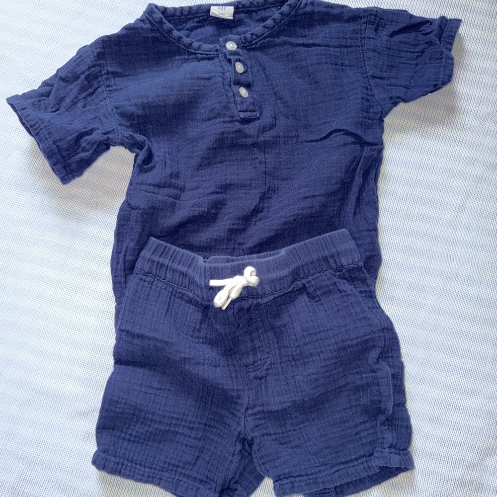 Navy Blue Button-Up Shirt and Shorts Set